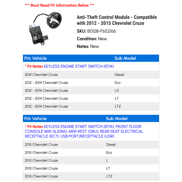Genuine GM Theft Deterrent Module 13500157 | Anti-Theft Security Control Unit For 2012-2013 Chevy Sonic-664461
