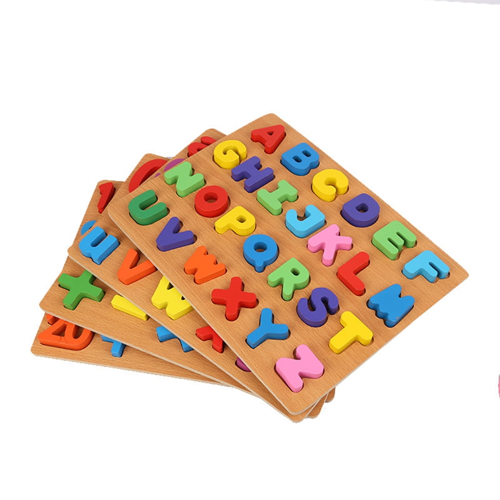 Wooden Alphabet Letters Full Puzzle Children Educational Toy Learn Jigsaw 