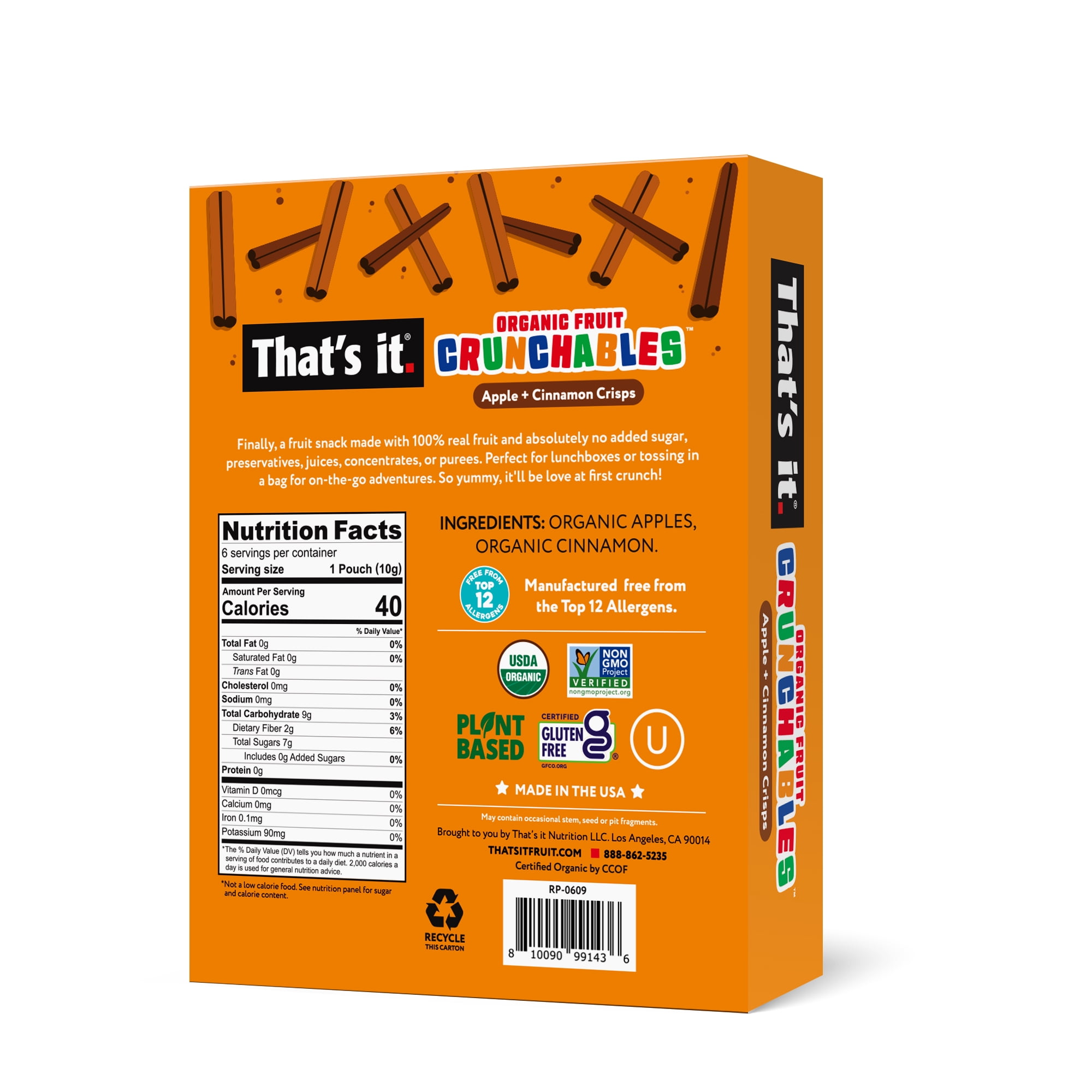 (6 pack) That's It. Crispy, Gluten-Free, Organic Apple + Cinnamon Crunchables, 6 Count