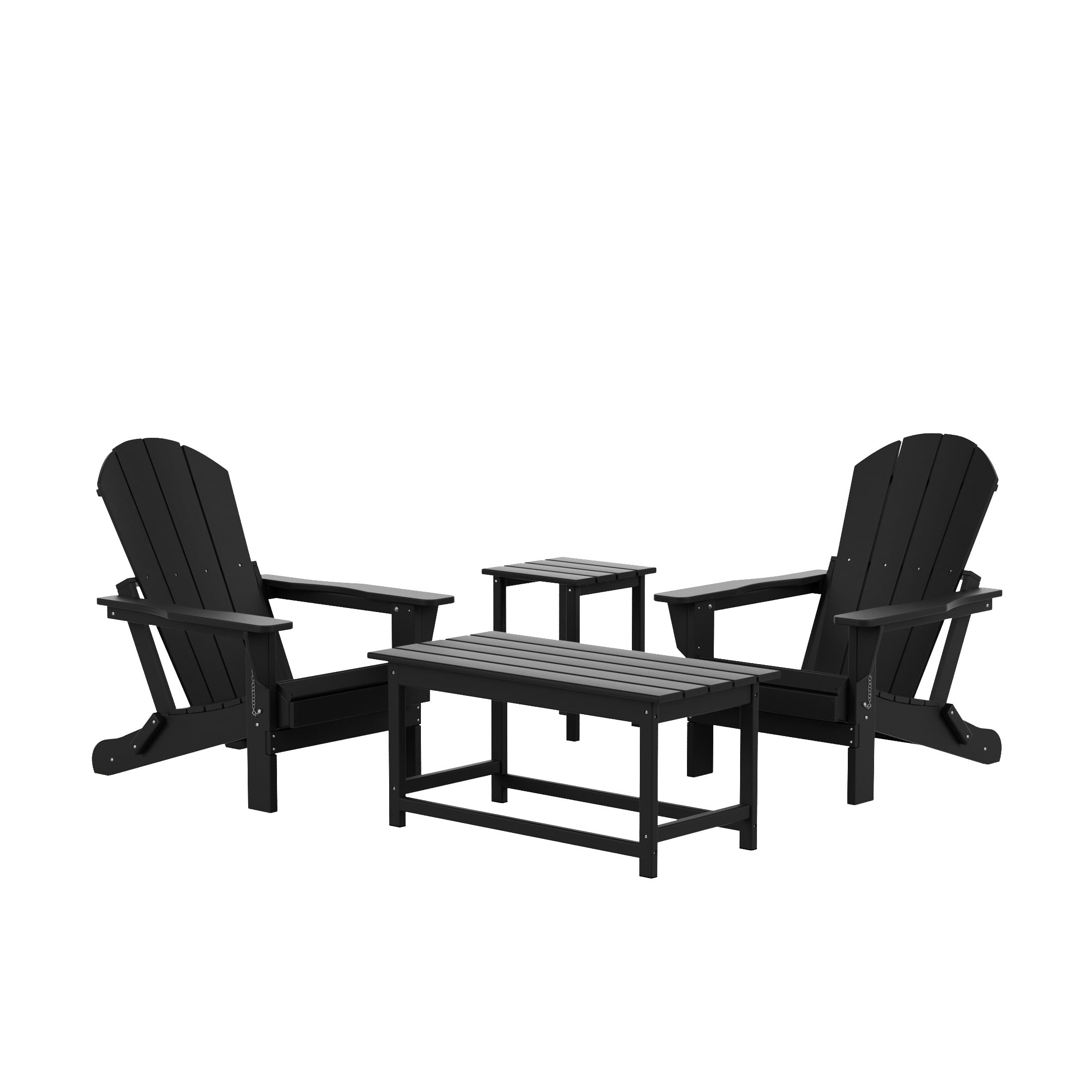 WestinTrends Malibu 4-Pieces Outdoor Patio Furniture Set, All Weather Outdoor Seating Plastic Adirondack Chair Set of 2 with Coffee Table and Side Table, Black