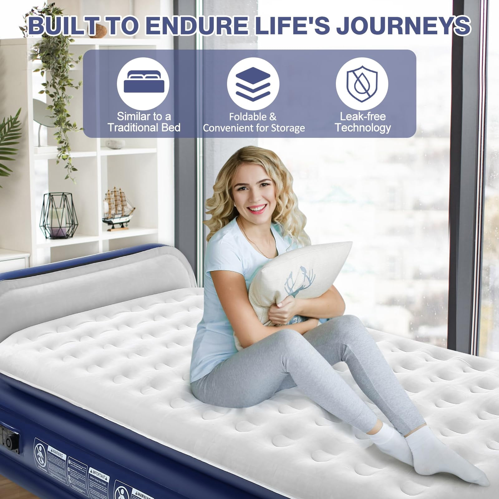 QDH Air Mattress with Headboard Twin XL Size – Built-in Electric Pump Comfort-Plush Enhanced Coil Technology Mattress for Home, Travel & Camping - Durable Blow Up Mattress
