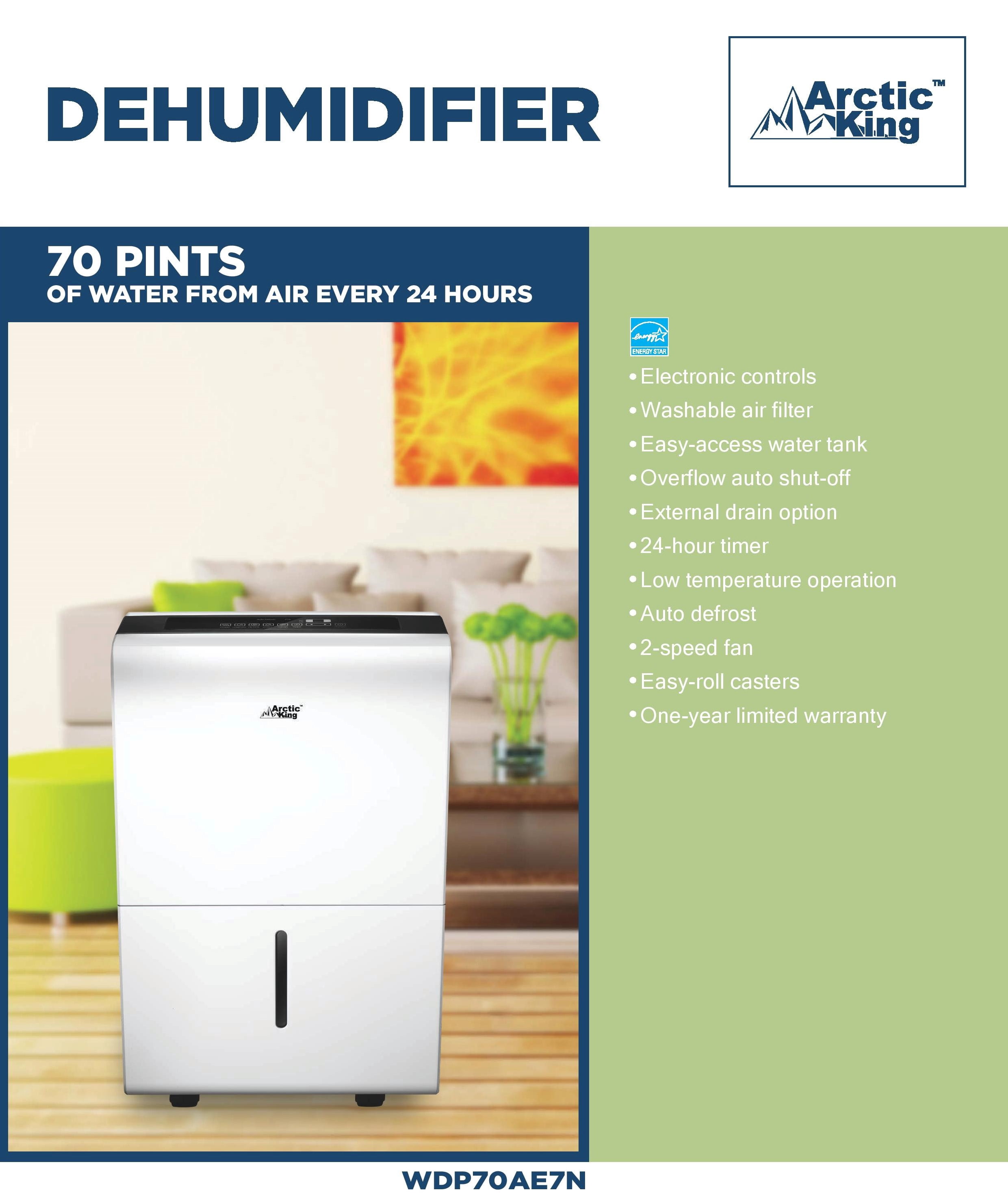 Arctic King Energy Star 70 pt 4,500 sq ft Dehumidifier in White - Auto Restart, 24 Hour Timer
