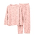 thumbnail image 6 of Zynoxe 2 Piece Pajama Set for Women Classic Crew Neck Long Sleeve Top Straight Leg Long Pants Suit Casual Solid Color Women Pajama Sets Fashion Heart Jacquard Fleece Sleepwear Set, 6 of 9