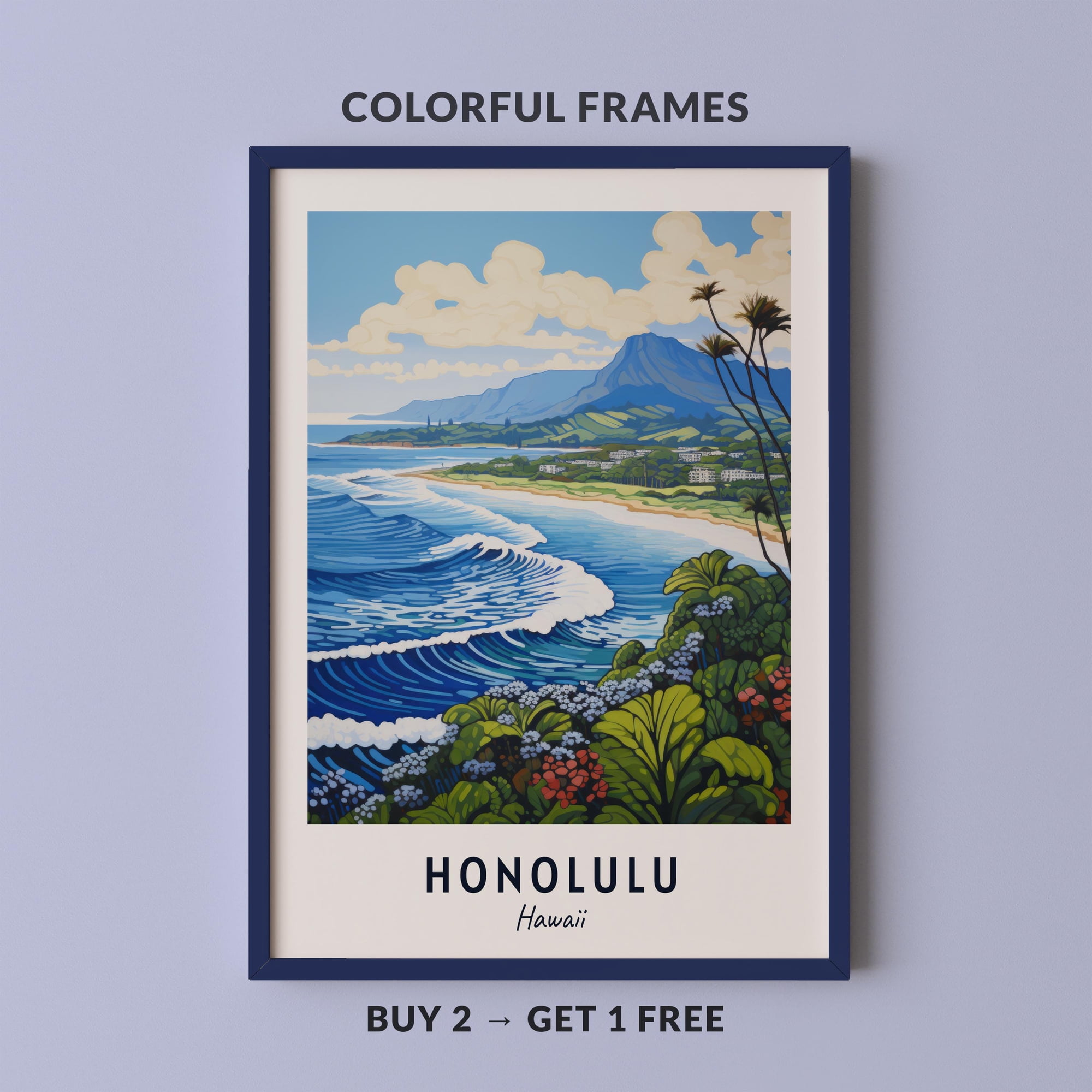 Honolulu Travel Hawaii City Cityscape Art Poster , Poster Print Only