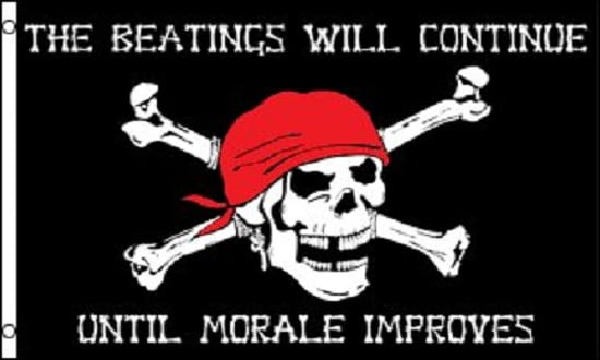 SKULL AND PIRATE FLAGS Size 5x3 Feet THE BEATINGS WILL CONTINUE FLAG 