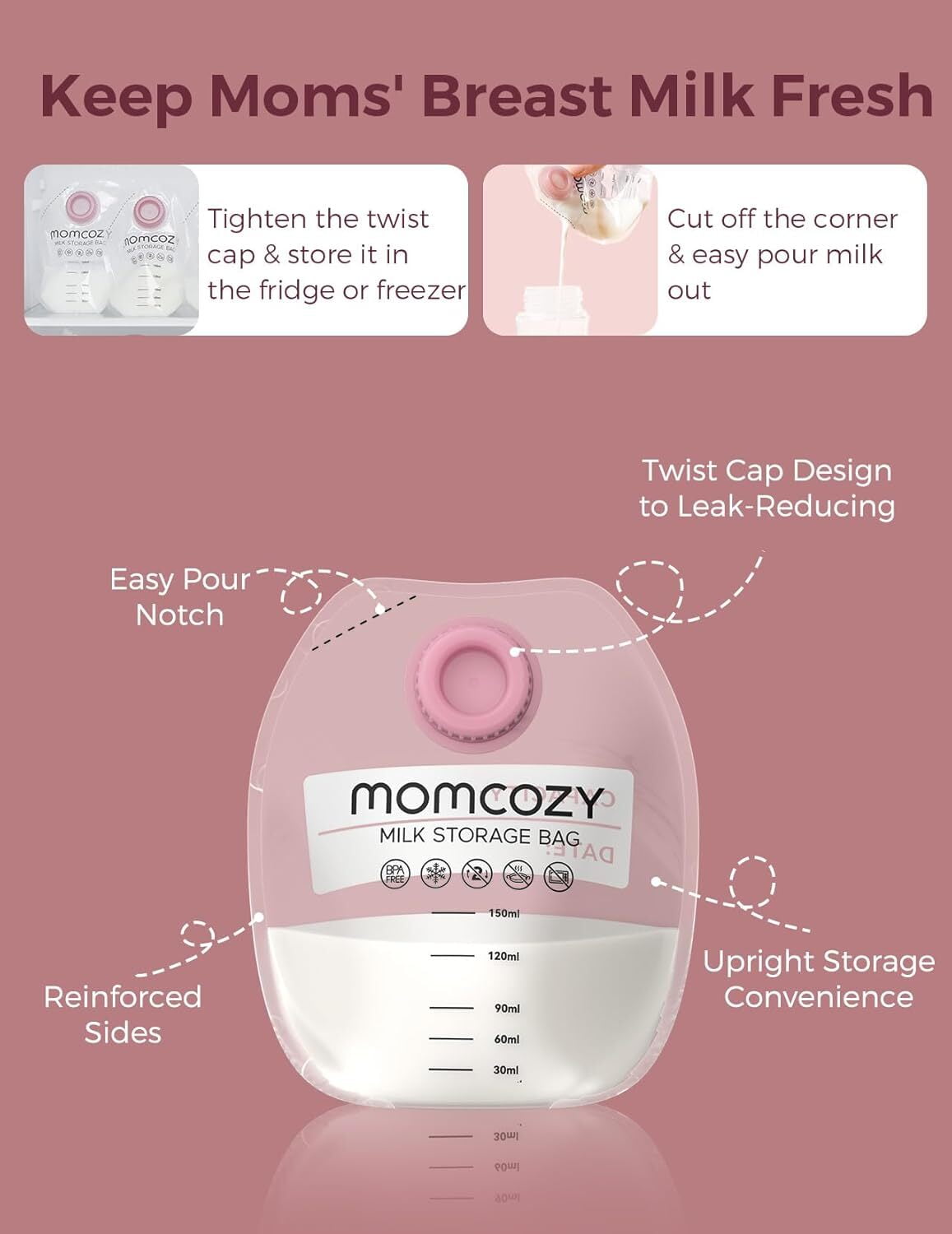 Momcozy Wearable Milk Collection Cups with Storage Bags, Direct-to-Bag Breast Milk Bag Combo, Breast Pump Parts for Momcozy V1/V2 Pump & Most Electric Breast Pumps, 2 Pack