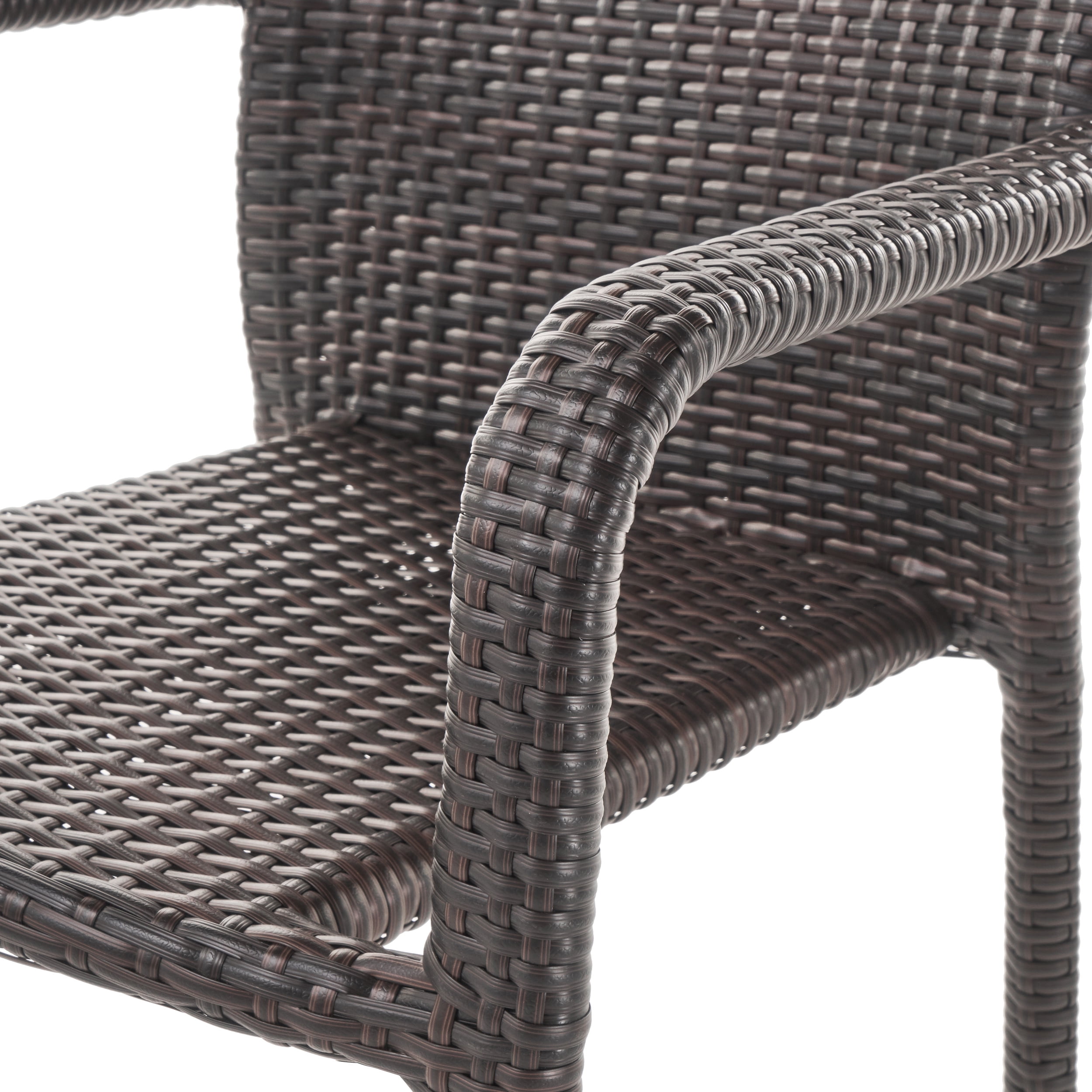 Vera Outdoor Wicker Armed Stack Chairs with an Aluminum Frame, Set of 2, Multibrown