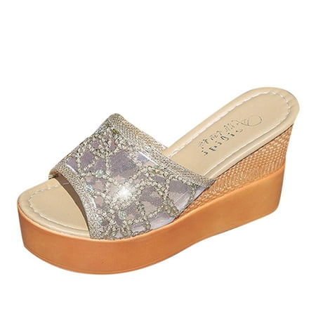 

Dyfzdhu Fashion Spring And Summer Women Sandals Wedge Heel Slippers Platform High Heel Fish Mouth
