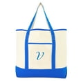 thumbnail image 2 of DALIX Women's Canvas Tote Bag Satchel Shoulder Bags Royal Blue Monogram V, 2 of 8