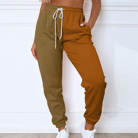 Joggers for Women Plus Size Joggers Women Clearance Women Casual Patchwork Trousers High Waist Drawstring with Multi-Pockets Corset Long Pants