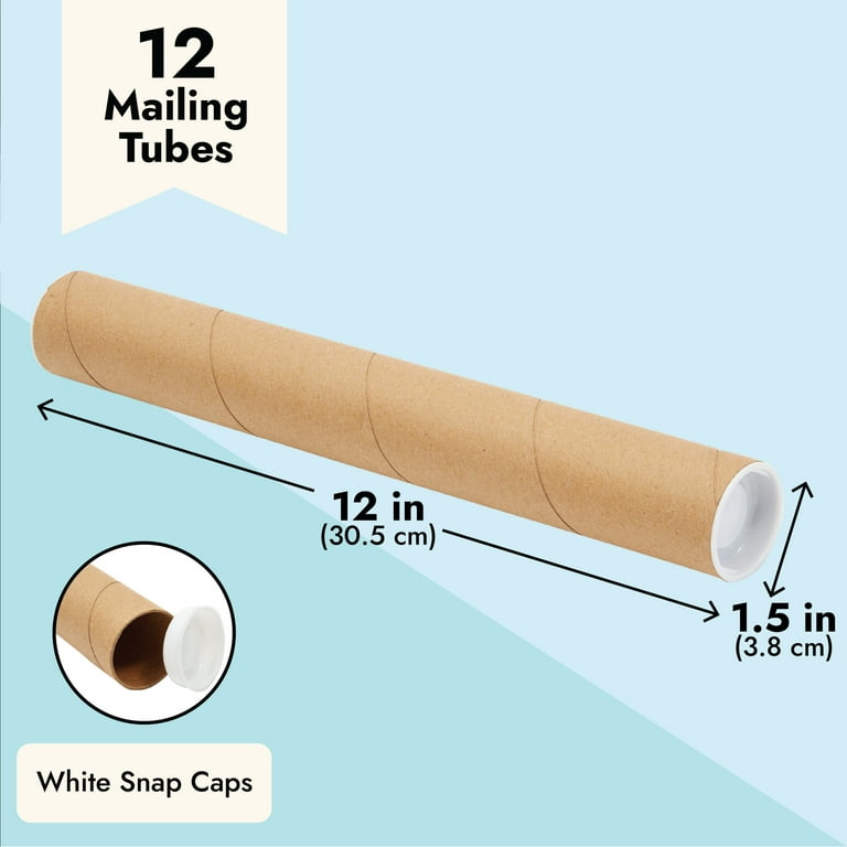Stockroom Plus 12-Pack Mailing Tubes with Caps, 1.5x12-Inch Kraft Paper Poster Tube for Shipping, Packing, Bulk Round Packaging, Cardboard Mailers