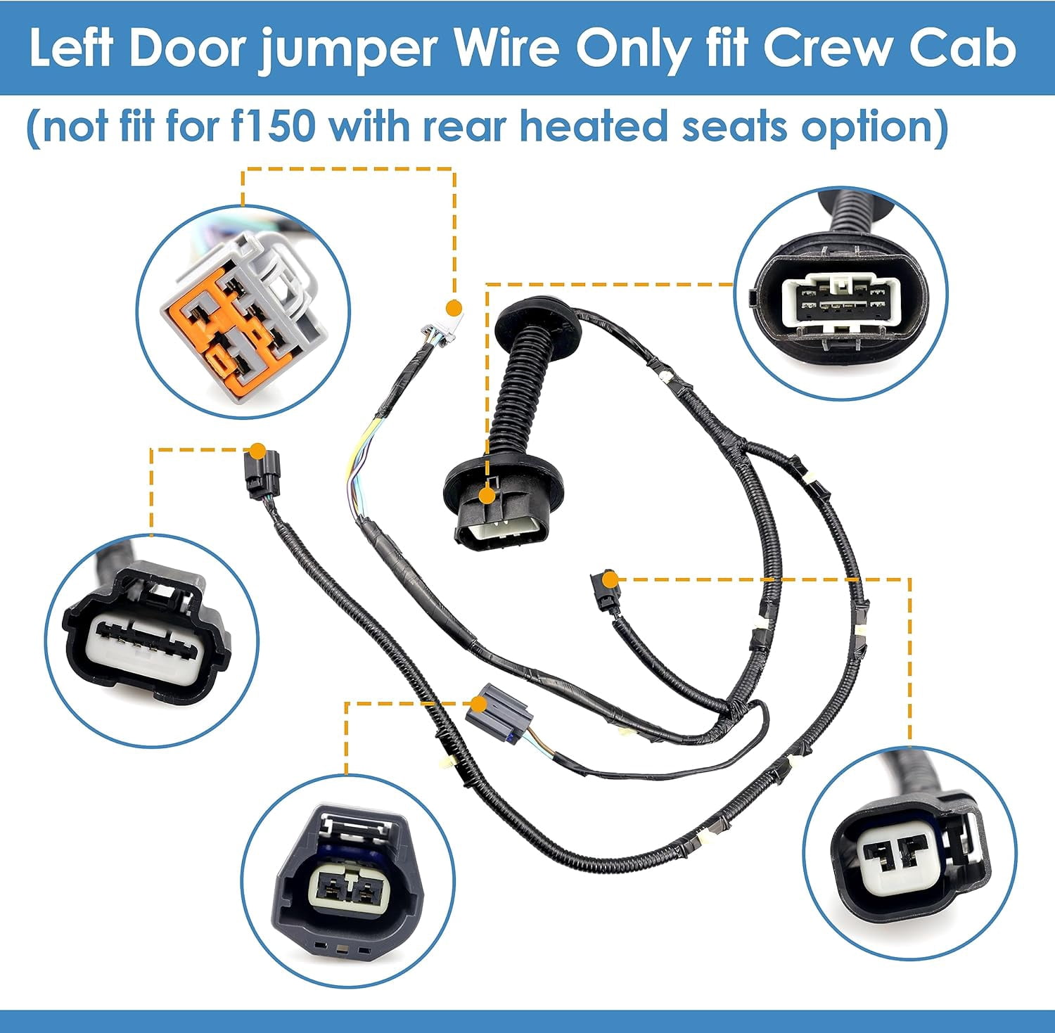 Driver Side LH Rear Door Jumper Wire Assembly Compatible with 2009-2014 Ford F150 Crew Cab Replace