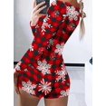 thumbnail image 1 of CHRONSTYLE Women Christmas Print Slim Fit Rompers Jumpsuits Sexy Buttons Up V Neck Long Sleeve Shorts Pajama Bodysuits Sleepwear, 1 of 3