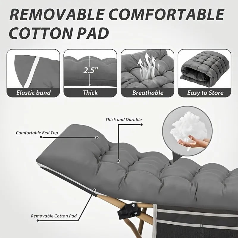Folding Camping Cot with Mattress for Adults, 500 LBS Heavy Duty Portable Sleeping Cot with 2.5" Thick Soft Pad & Side Pockets, Installation-Free Folding Bed for Outdoor, Office, Guest