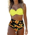 thumbnail image 1 of Gibobby Trajes de Baño para Mujer Conjunto cintura Halter Vintage alta pieza Bikini mujer traje de baño dos fruncido Retro estampado traje de baño Tankin(Amarillo,G), 1 of 5