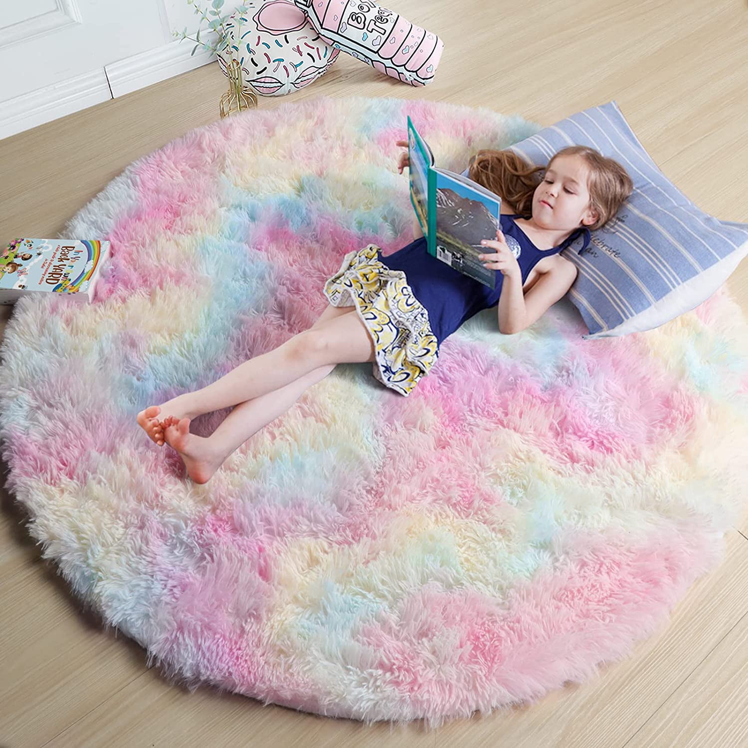ORUYROP Rainbow Fluffy Rugs for Girls Bedroom 6ft,Unicorn Room