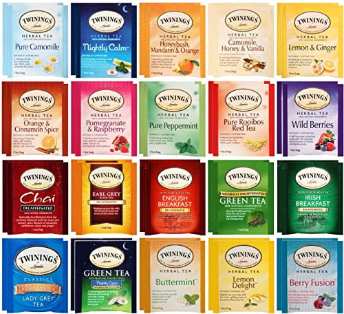 Twinings Herbal & Decaf Tea Bag Sampler - 40 Count Assortment - With 10 By The Cup Honey Stix ...