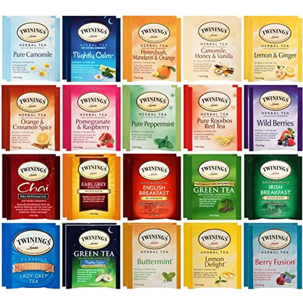 Twinings Herbal & Decaf Tea Bag Sampler 40 Count Assortment With 10