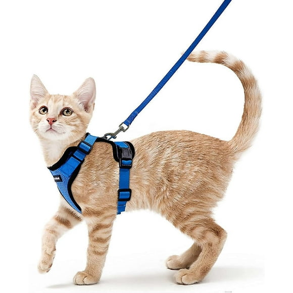 Blue XS Cat Harness Small Dog Leash Kitten Harness Adjustable Reflective Cat Harness Collar Breathable Vest for Rabbit, European Cat, Maine Coon, Pers
