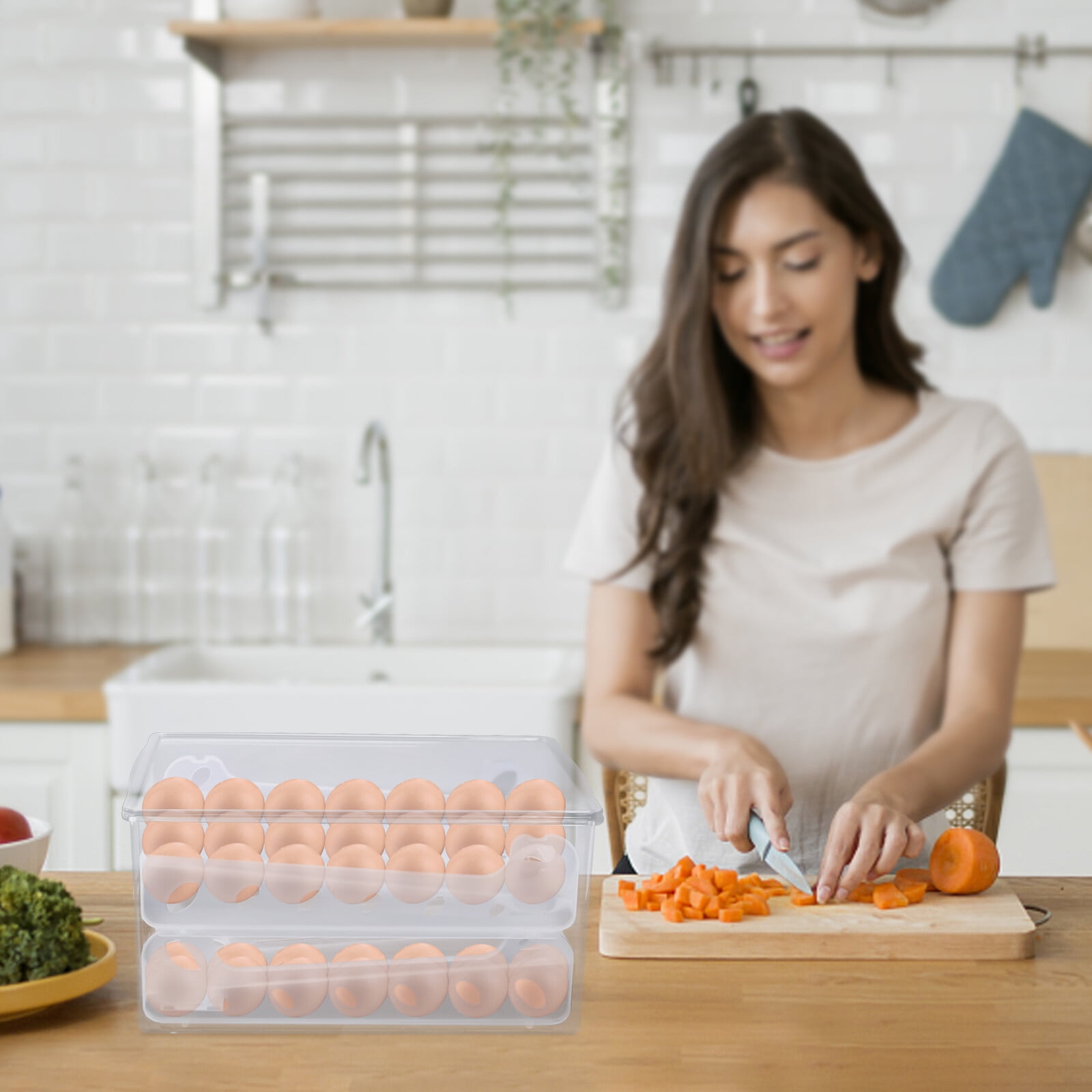 2-layer Rolling Egg Holder for 36 Eggs, Clear Plastic Egg Organizer for Fridge with Removable Lid and Tray