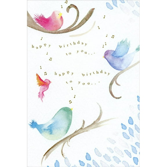 Pictura Watercolor Birds on Branches Michele Doherty Frusciano Happy Buddha Birthday Card