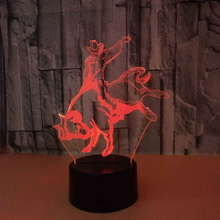 YSITIAN 3D Cowboy Night Light LED Desk Lamp Optical Illusion Lamp Kids Room Decoration 16 Colors Remote Control Touch Switch, Girls Boys Christmas New Y YT05-226