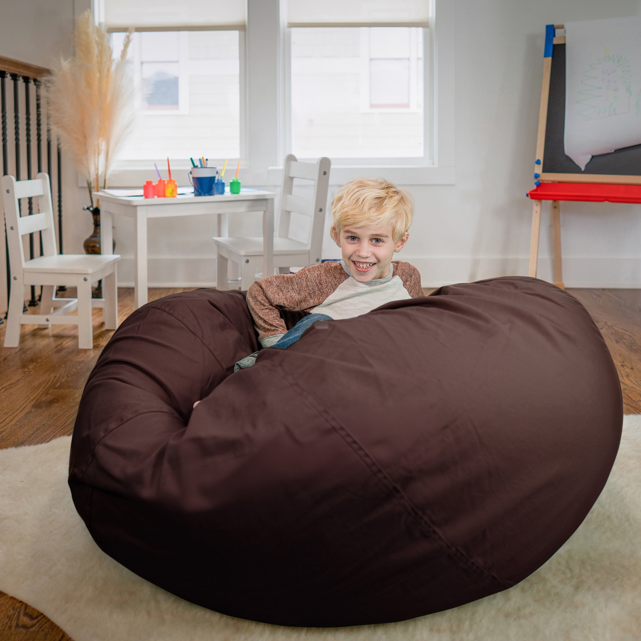 Flash Furniture Duncan Oversized Solid Brown Refillable Bean Bag Chair for All Ages