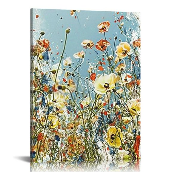 Acheng Flower Canvas Wall Art for Living Room : Yellow and Blue Floral Pictures for Bedroom Wall Decor Paintings for Wall Decorations Ready To Hang Each Panel 12x16 in