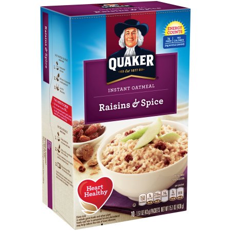 (4 Pack) Quaker Instant Oatmeal, Raisin & Spice, 10
