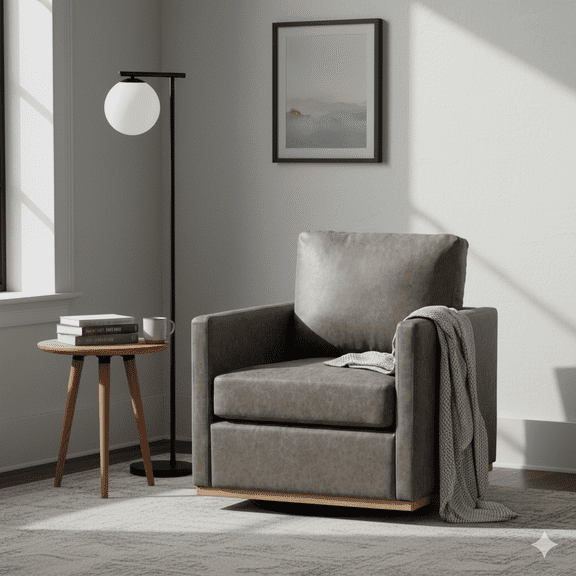 GOMYHOME Modern Square Swivel Accent Chair, Faux Leather Upholstered Living Room Club Chair