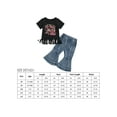 thumbnail image 5 of Wassery Toddler Kids Girls Summer Outfits 12M 18M 24M 3T 4T 5T Infant Girls Clothes Sets Short Sleeve Crew Neck Letters Print T-shirt with Denim Flare Pants Set 2Pcs 12M-5T, 5 of 9