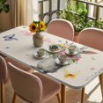 thumbnail image 3 of Happy Easter Table Cloths for 4 Foot Rectangle Tables, Cute Bunny Vintage Spring Flowers Butterfly Patio Waterproof Elastic Fitted Tablecloths, Washable Rectangular Table Cover for Camping, 3 of 8