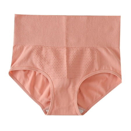 

Seamless Underwear for Women High Waist Briefs Cotton Bottom fork Honeycomb Carry Belly In Boyshorts Panties for Women Pink One Size