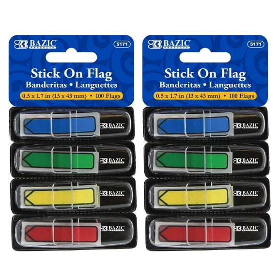 BAZIC Neon Page Markers Dispensers 0.5x1.7 Arrow Flag Tabs, (100 Flags/Pack), 2-Packs