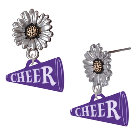 Delight Jewelry Acrylic Purple Cheer Megaphone – Two-tone Daisy Flower Post Earrings Delight Jewelry Acrylic Purple Cheer Megaphone – Two-tone Daisy Flower Post Earrings