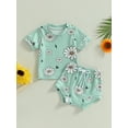 thumbnail image 2 of Wassery 2Pcs Baby Boys Summer Outfits 6 12 18 24 Months 3T Infant Casual Shell/ Floral Print Short Sleeve T-shirt and Elastic Shorts Set, 2 of 9
