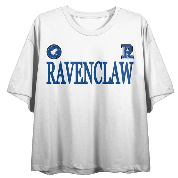 Harry Potter Ravenclaw Mascot Women's White Crew Neck Short Sleeve Crop Top-XXL
