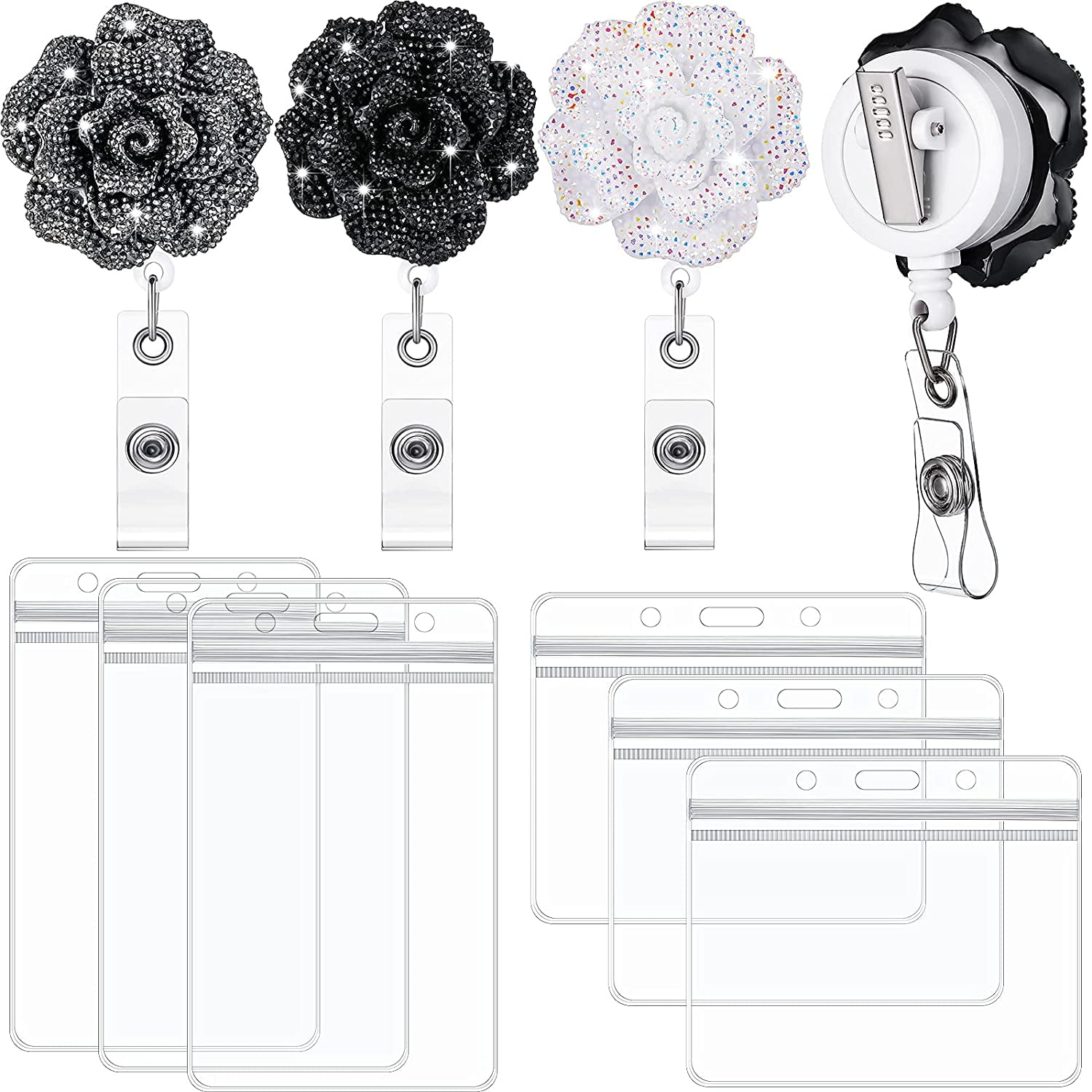 3 Pieces 24 Inch Retractable Badge Reels Rose Nurse ID Badge Holder Reel with 360 Degree Swivel Alligator Clip and Clear Card Holder for Office Worker Doctor Nurse Student 