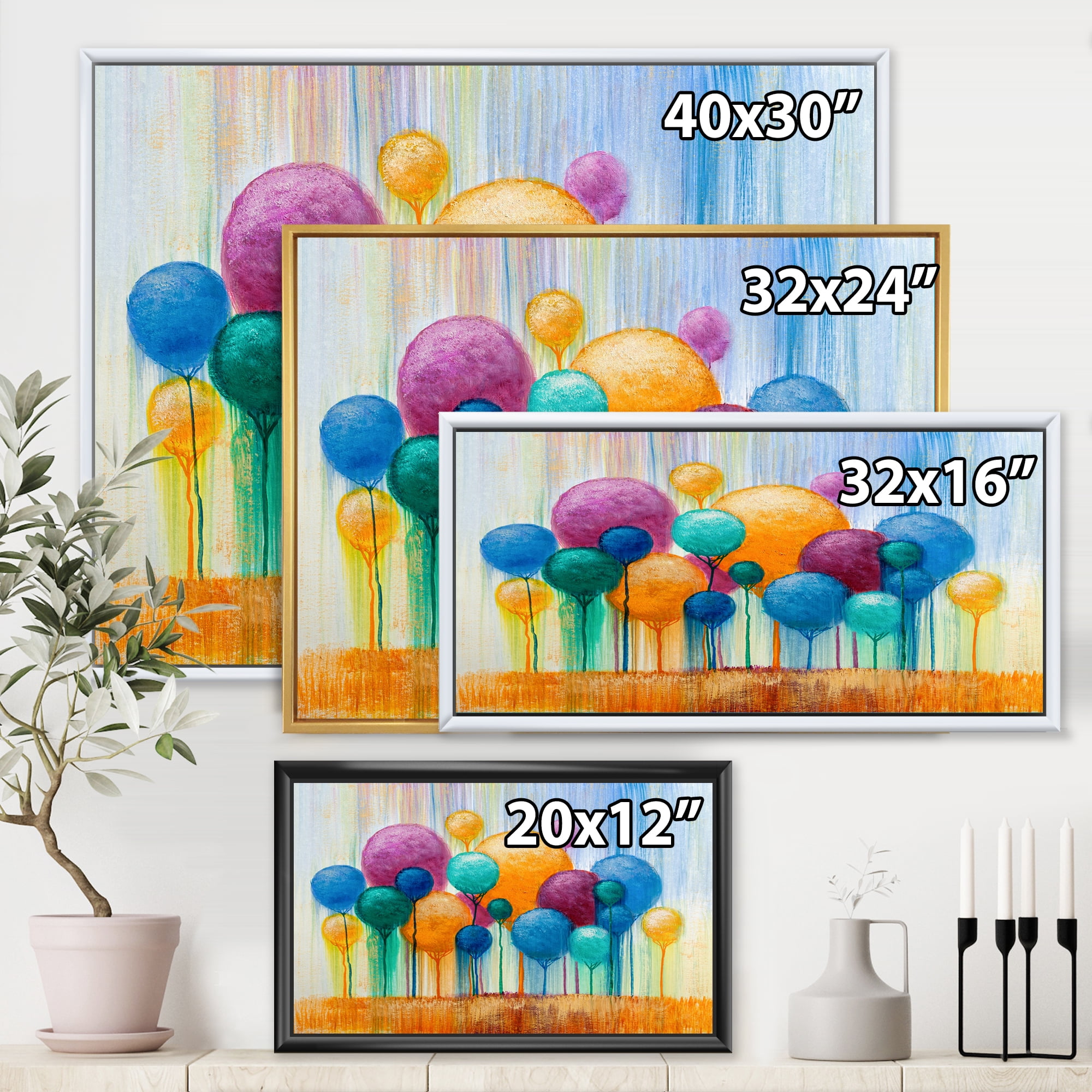 Designart 'Ornamental Colourful Trees IV' Modern Framed Canvas Wall Art Print