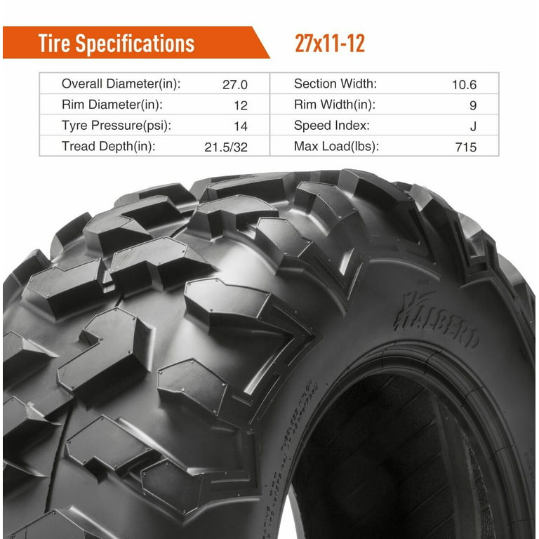 Halberd 27x11-12 27x11x12 27x11.00-12 ATV UTV Tires 6Ply Heavy Duty All  Terrain Tubeless Replacement tire 