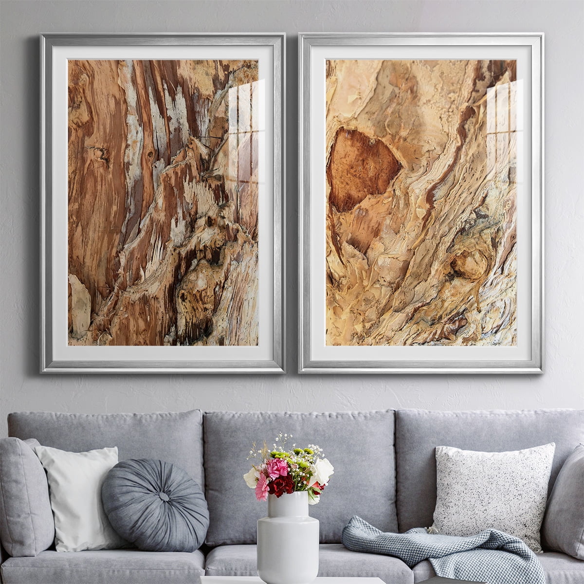 Wexford Home Tree Texture Triptych I Premium Framed Print, 22.5" x 30.5" - Ready to Hang, Silver (Set of 2)