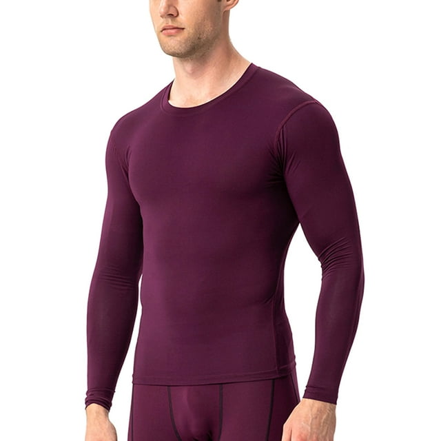 Innerwin Hauts de Musculation à Manches Longues T-Shirt de Sport pour Hommes Couche de Base de Gym Chandails de Compression Décontractés Rouge Vin m