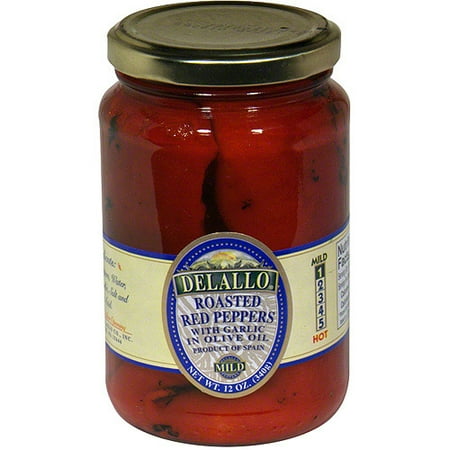 Delallo Roasted Red Peppers With Garlic In Olive Oil, 12 oz (Pack of 12)