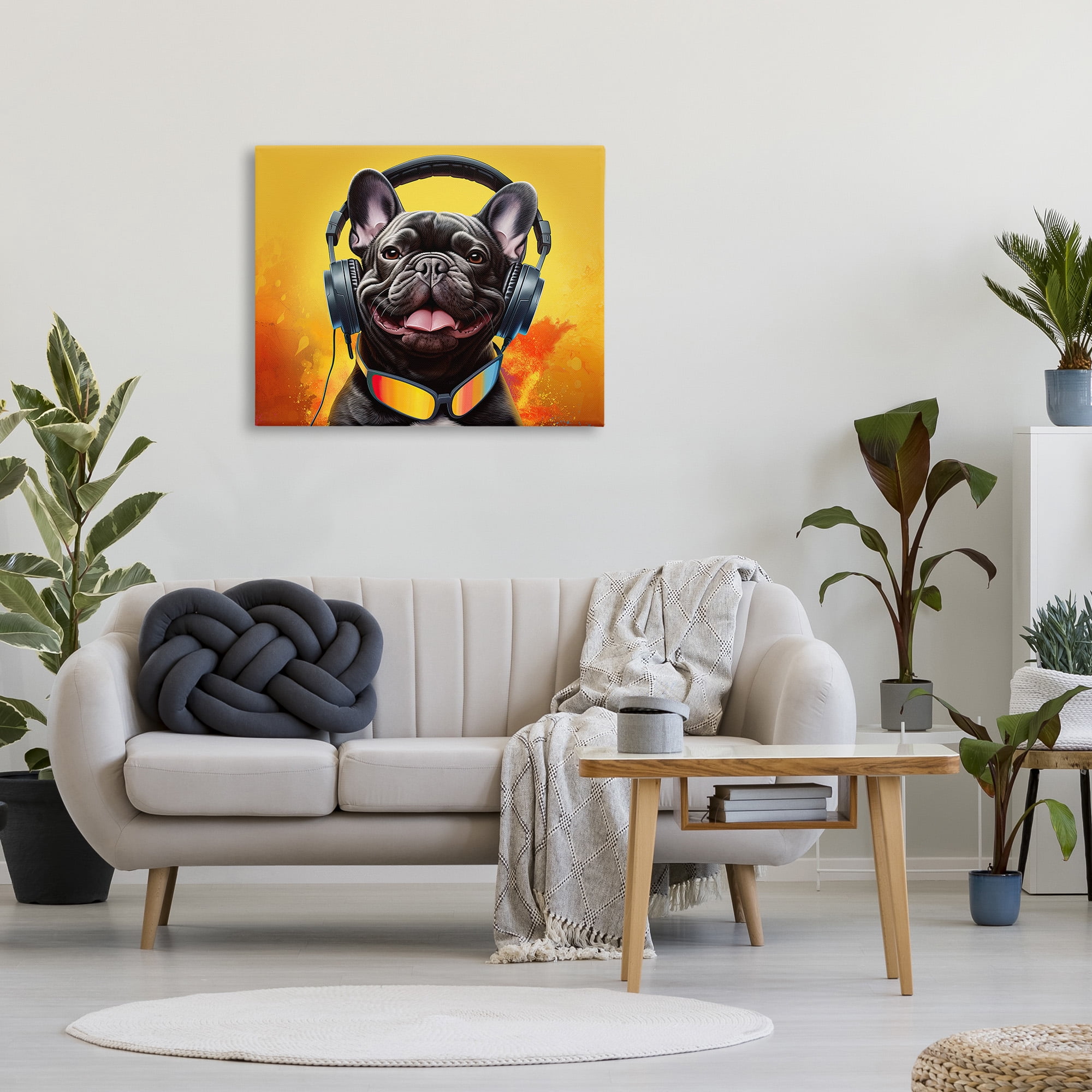 Stupell Industries Modern Dog with Headphones Animals & Insects Painting Gallery Wrapped Canvas Art Print Wall Art, 40 x 30