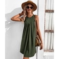 thumbnail image 4 of Women's Summer Sleeveless Mini Dress 2024 Crewneck Solid Color A Line Pleated Swing Casual Basic Short Dress (Army Green,Small), 4 of 6
