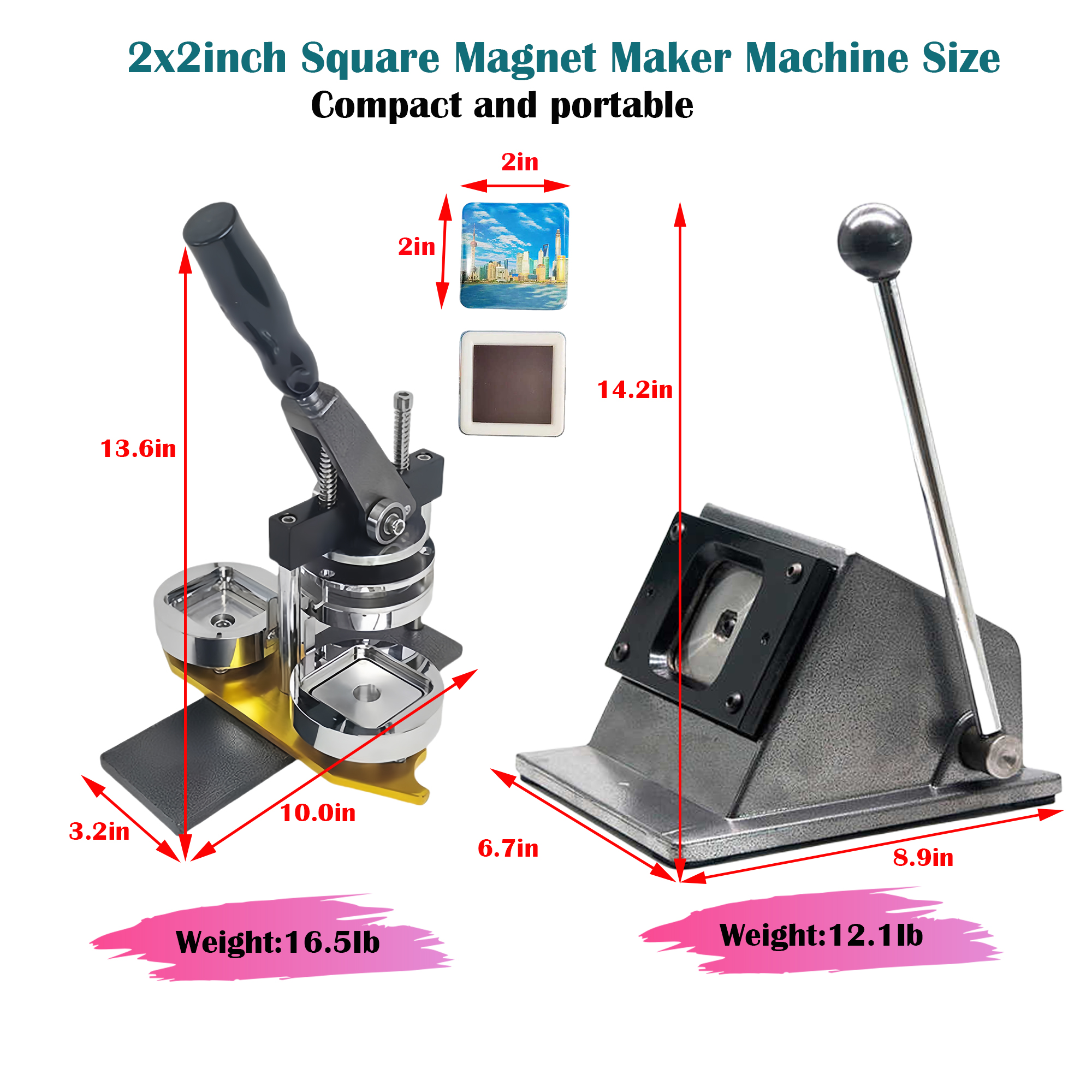 Magnet Maker Machine Fridge DIY-Kit: 2×2-Inch Button&Badge Making Tool, Easy Press Design, Includes Supplies - Great for Crafts, Personalized Gifts, Home or Small Business
