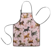 Dogs with Pioneer Flower Kids Aprons for Girls and Boys,Adjustable Neck Strap Toddler Aprons for Kids Cooking Baking