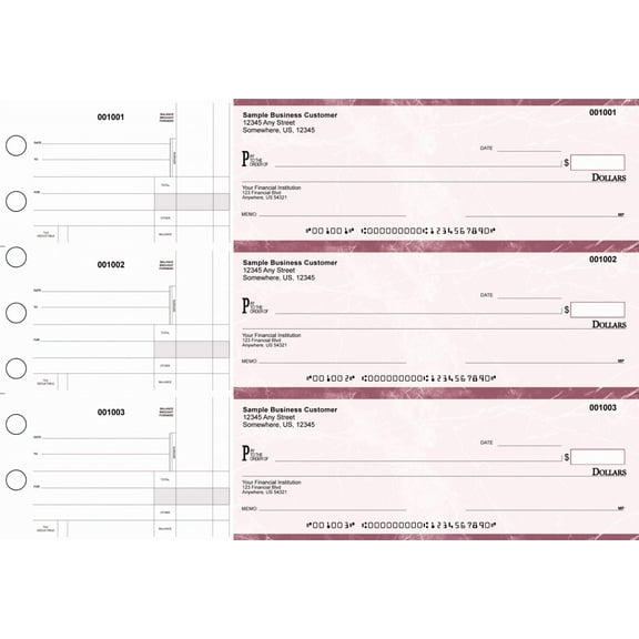 ABC Manual Checks for Business 3 on a Page with Stub Voucher 500 Checks (Red)