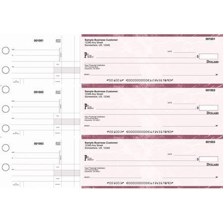 ABC Manual Checks for Business 3 on a Page with Stub Voucher 500 Checks (Red)