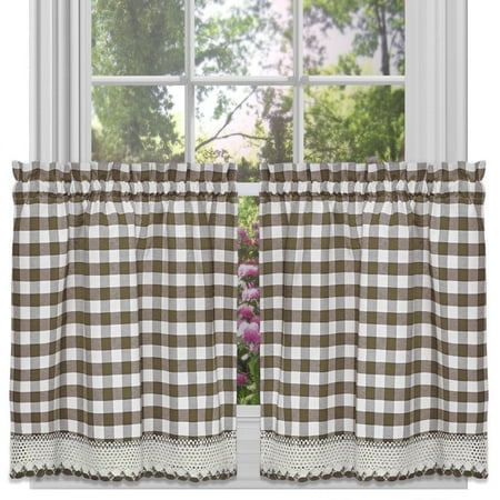 Checked Curtains Designer Home Window Curtain Tier Pair Pack Set Checked Plaid Gingham Kitchen Panel 58
